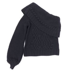 NEW Intermix Wool Dahlia One Shoulder Balloon Sleeve Bobble Cable Knit Sweater